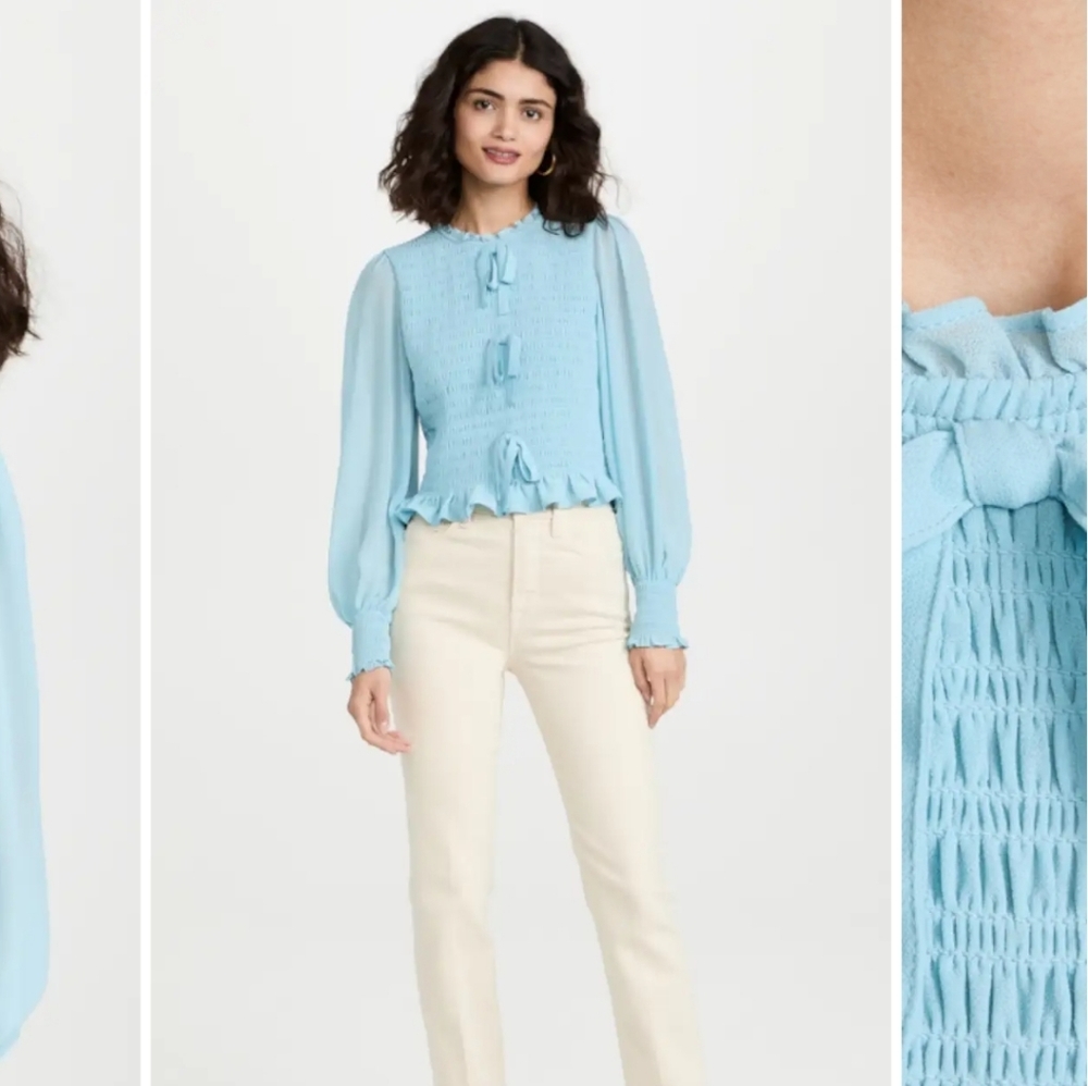 Cinq a Sept Powder Blue Audrina Bow Top Blouse NWOT Size X-Small